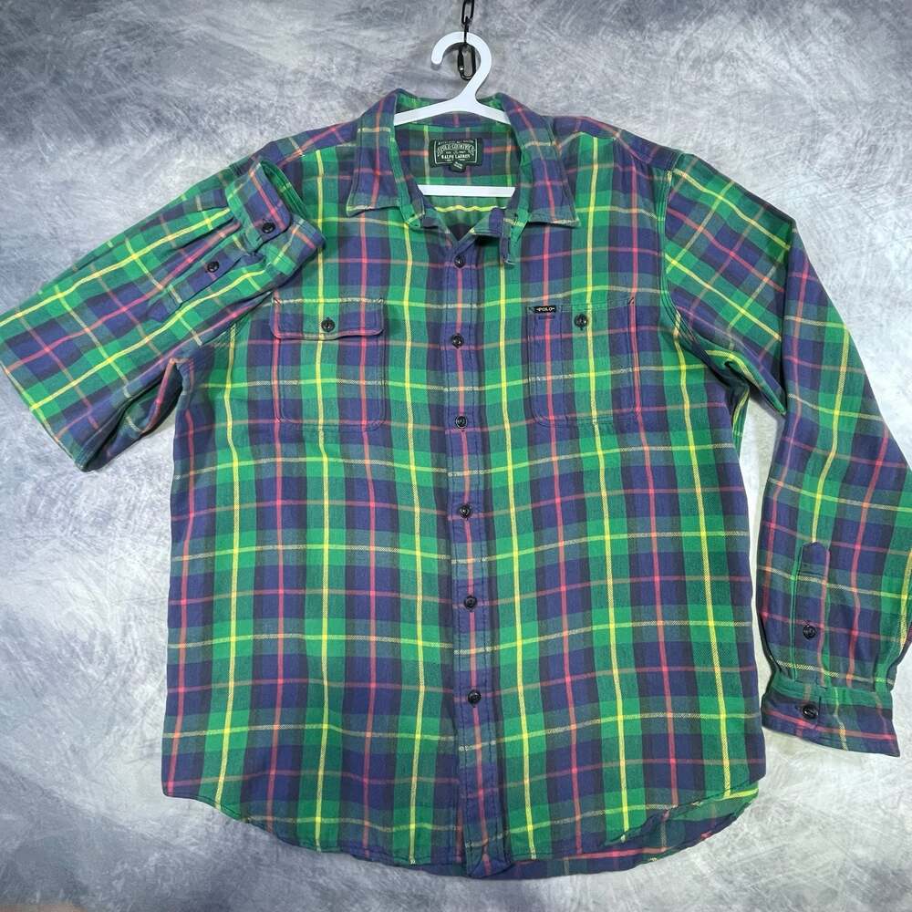 Polo Country Ralph Lauren Green Red Yellow Plaid Flannel Button Up Shirt XXL